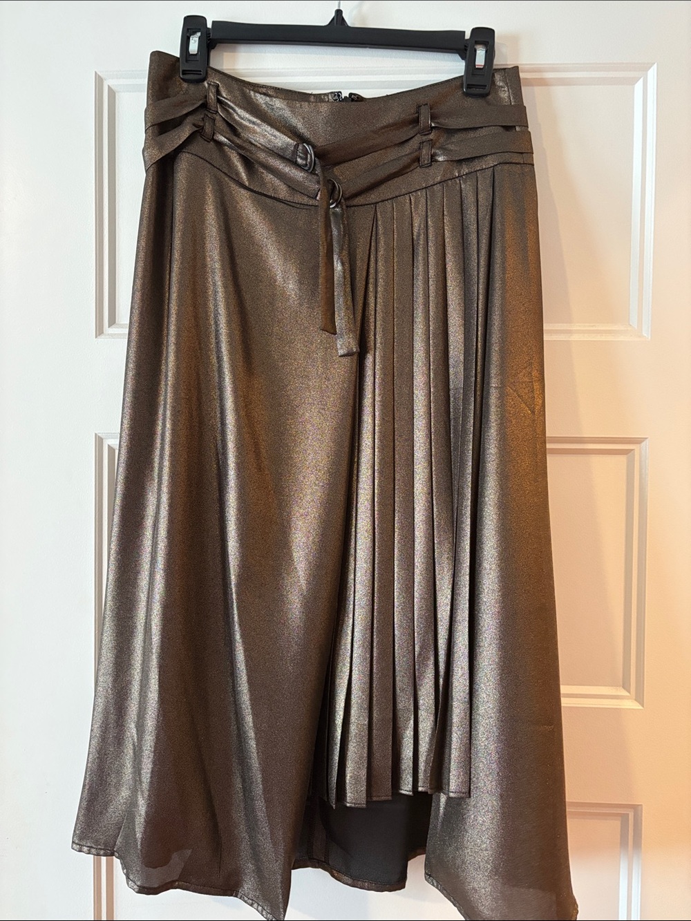 Metallic Brown Pleated A-Line Women's Skirt